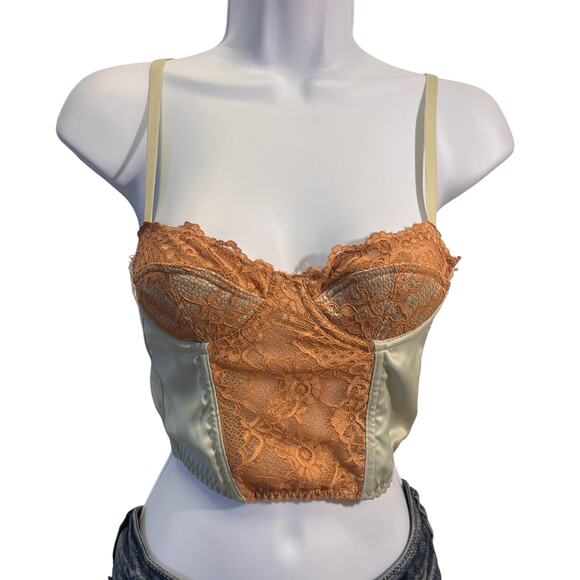 Urban Outfitters Satin Lace Corset Top XS Brown Mint Bustier
 Coquette Festival - Picture 1 of 9